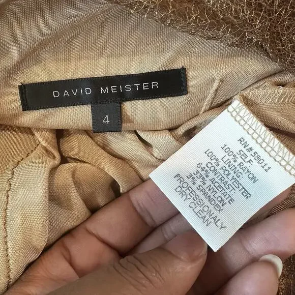 David Meister Gold Lace Cocktail Mini Dress Sz 4 Holiday Party NYE Sparkle Glam - Picture 8 of 14